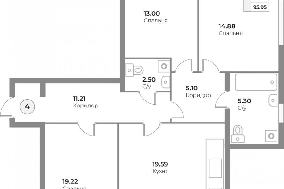 Продаётся 3-комнатная квартира, 96 м²