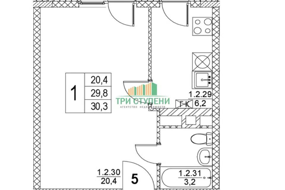 Продаётся 1-комнатная квартира, 30.3 м²