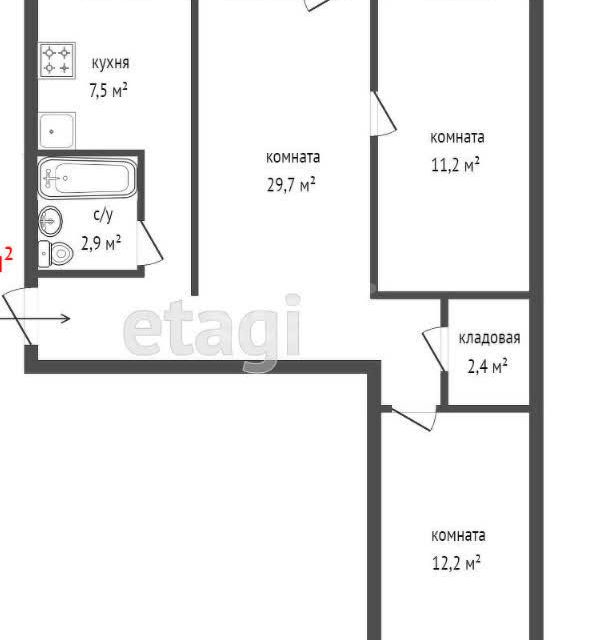 Продаётся 3-комнатная квартира, 58.1 м²