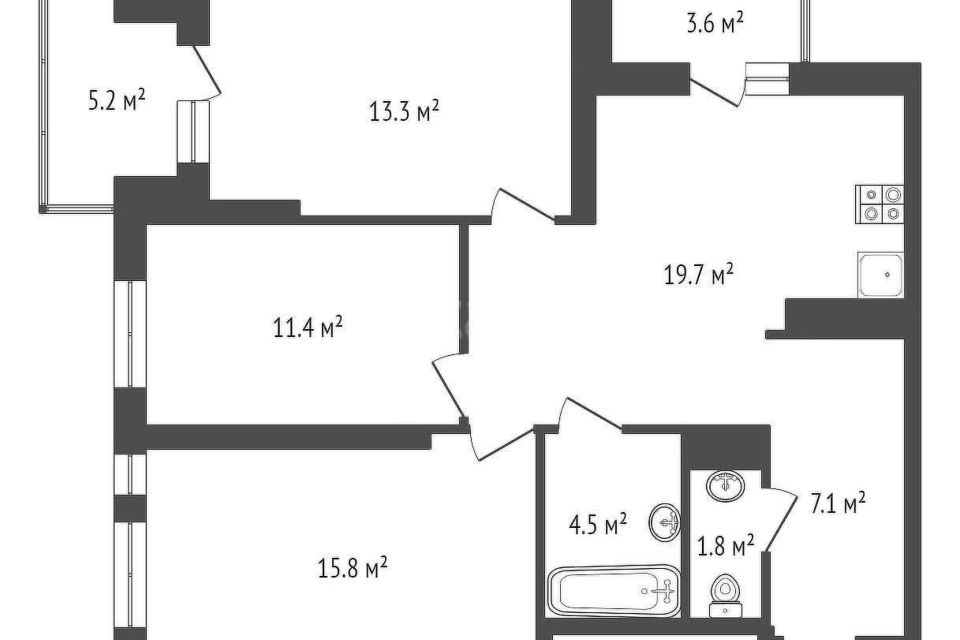 Продаётся 3-комнатная квартира, 82.4 м²