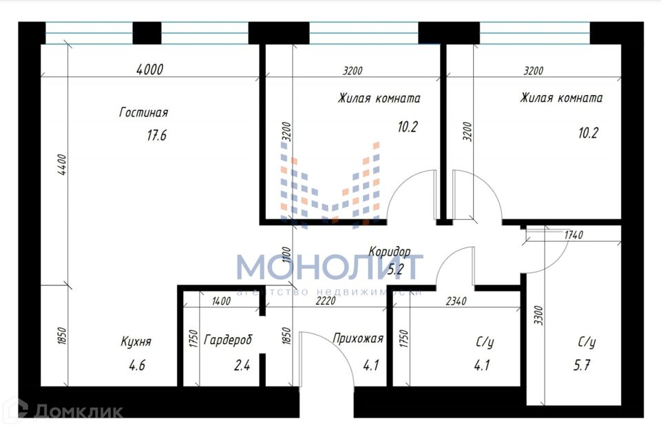 Продаётся 3-комнатная квартира, 64.32 м²
