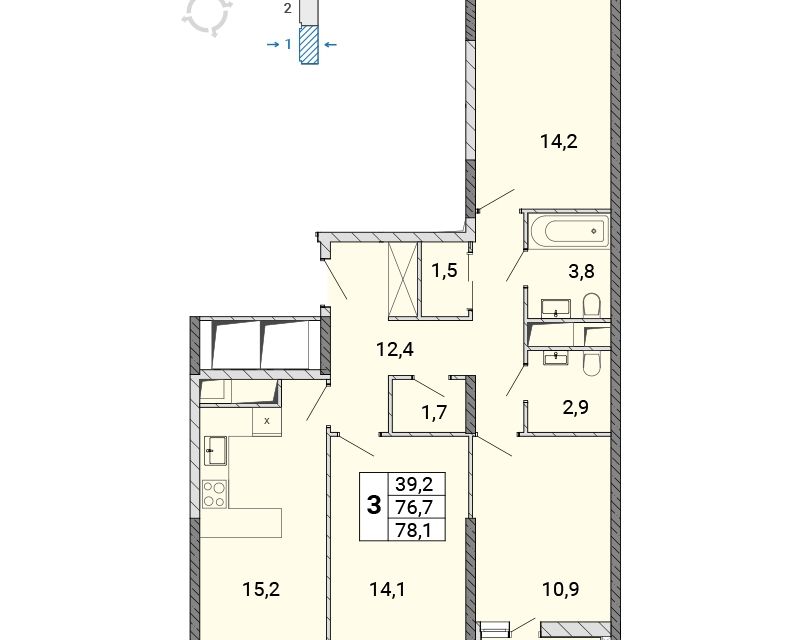 Продаётся 3-комнатная квартира, 78.4 м²