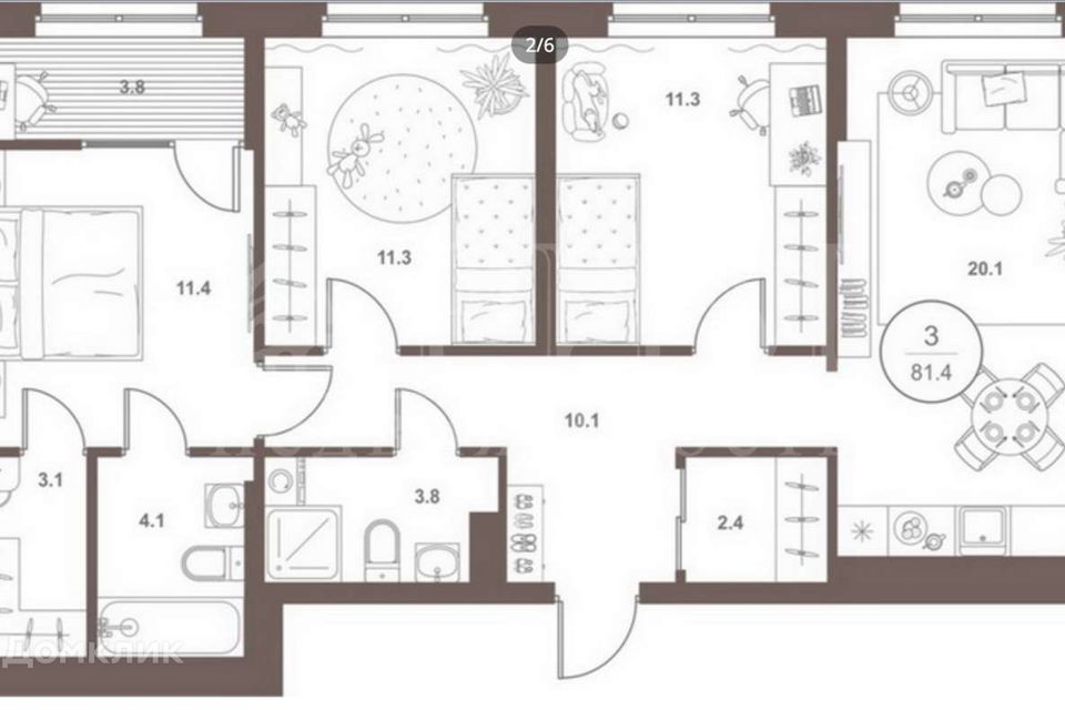Продаётся 3-комнатная квартира, 81.4 м²