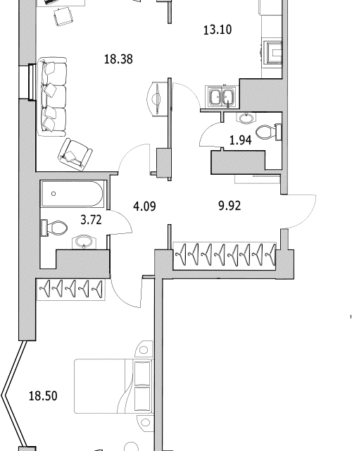 Продаётся 2-комнатная квартира, 77.2 м²
