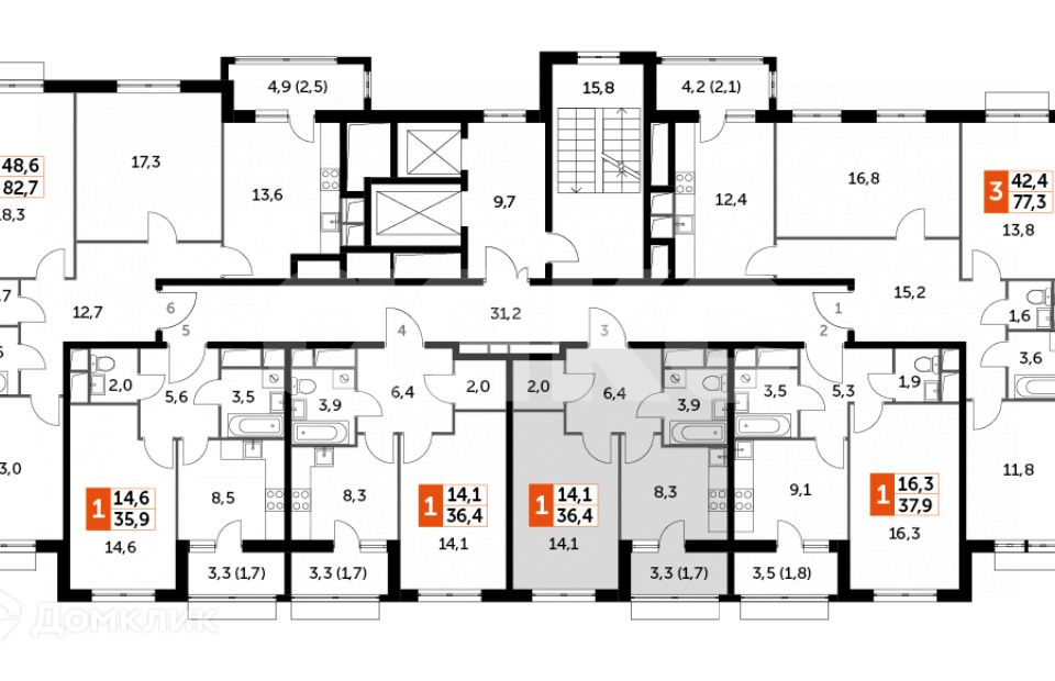 Продаётся 1-комнатная квартира, 36.4 м²