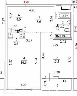 Продаётся 1-комнатная квартира, 49 м²