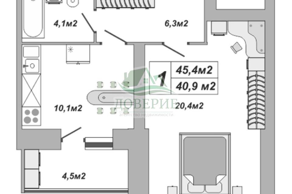 Продаётся 1-комнатная квартира, 45.4 м²