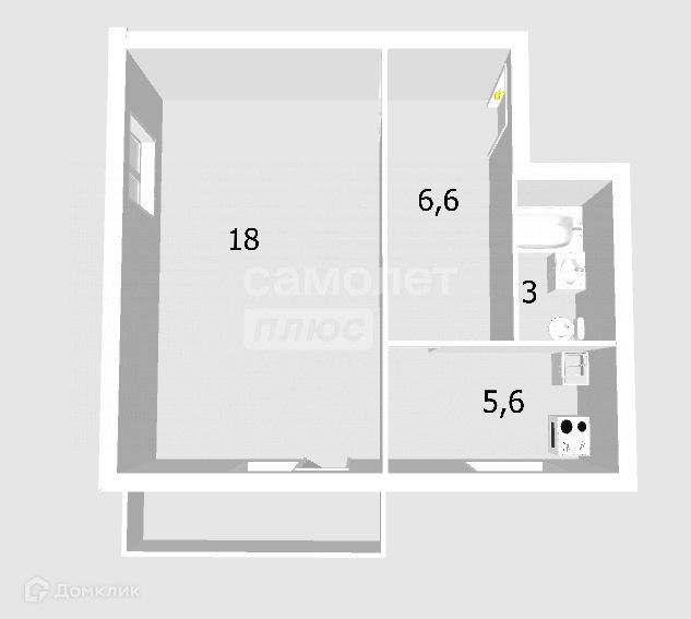 Продаётся 1-комнатная квартира, 32.1 м²