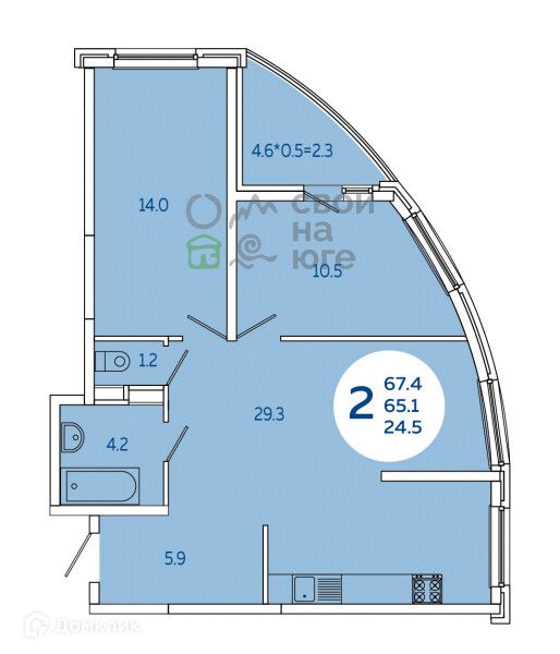 Продаётся 2-комнатная квартира, 67.4 м²