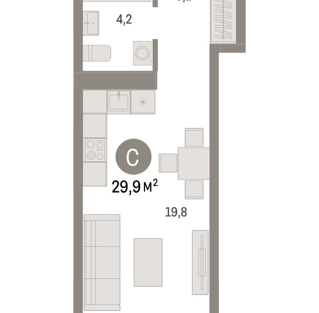 Продаётся студия, 29.9 м²