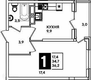 Продаётся 1-комнатная квартира, 36.2 м²