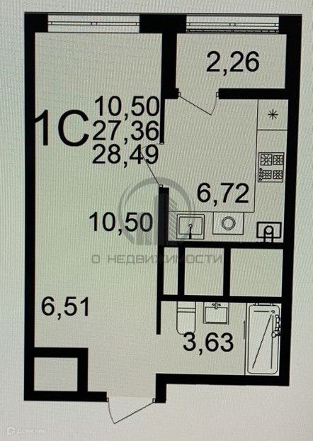 Продаётся 1-комнатная квартира, 28.49 м²