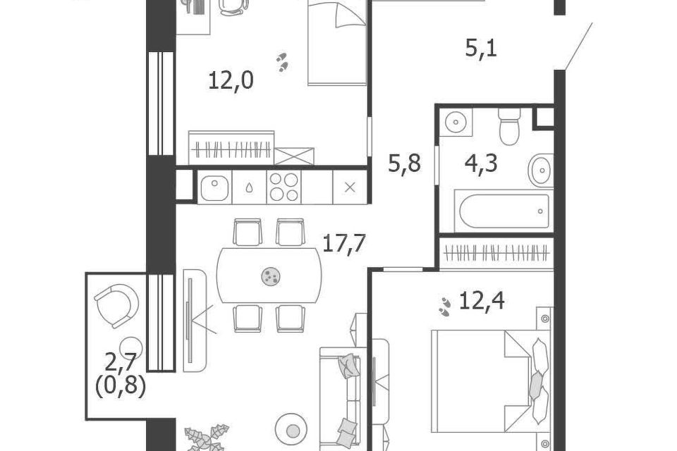 Продаётся 3-комнатная квартира, 58.1 м²
