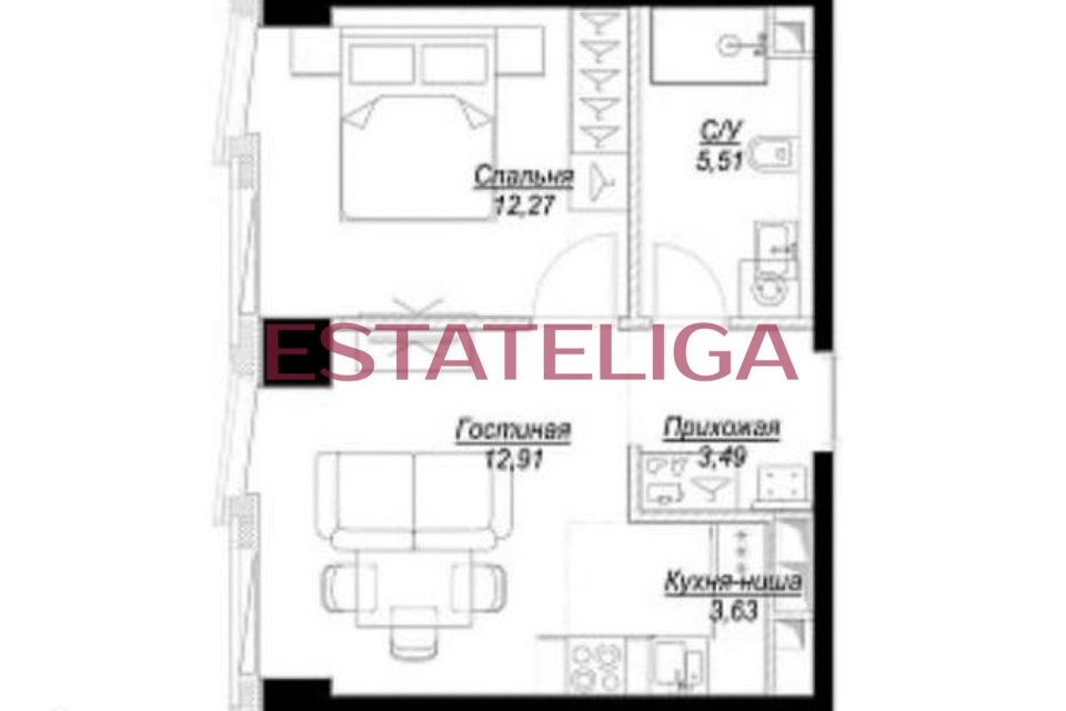 Продаётся 1-комнатная квартира, 37.8 м²