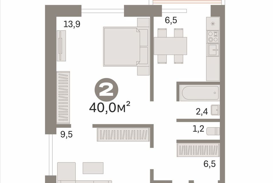 Продаётся 2-комнатная квартира, 38.6 м²