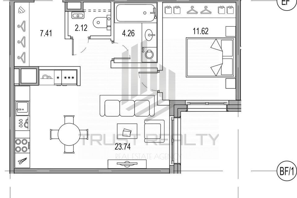 Продаётся 1-комнатная квартира, 49 м²