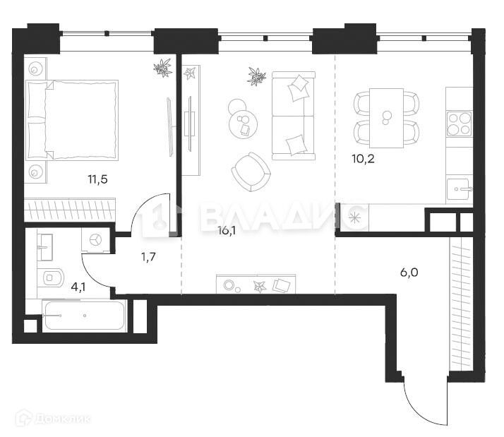 Продаётся 2-комнатная квартира, 49.6 м²