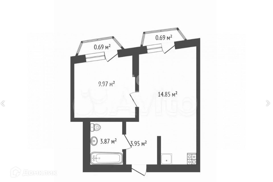 Продаётся 1-комнатная квартира, 34 м²