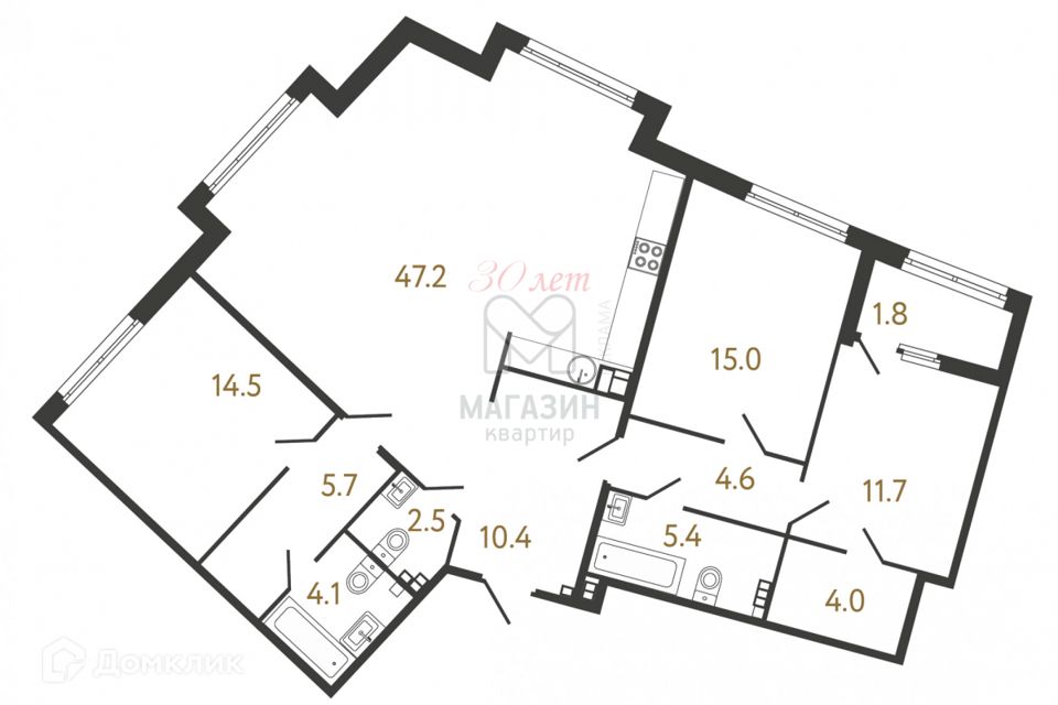 Продаётся 3-комнатная квартира, 125 м²