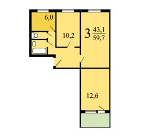 Продаётся 3-комнатная квартира, 58 м²