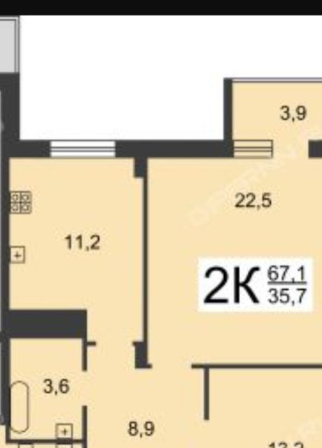 Продаётся 2-комнатная квартира, 67.1 м²