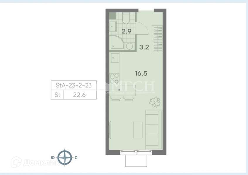 Продаётся студия, 22.6 м²