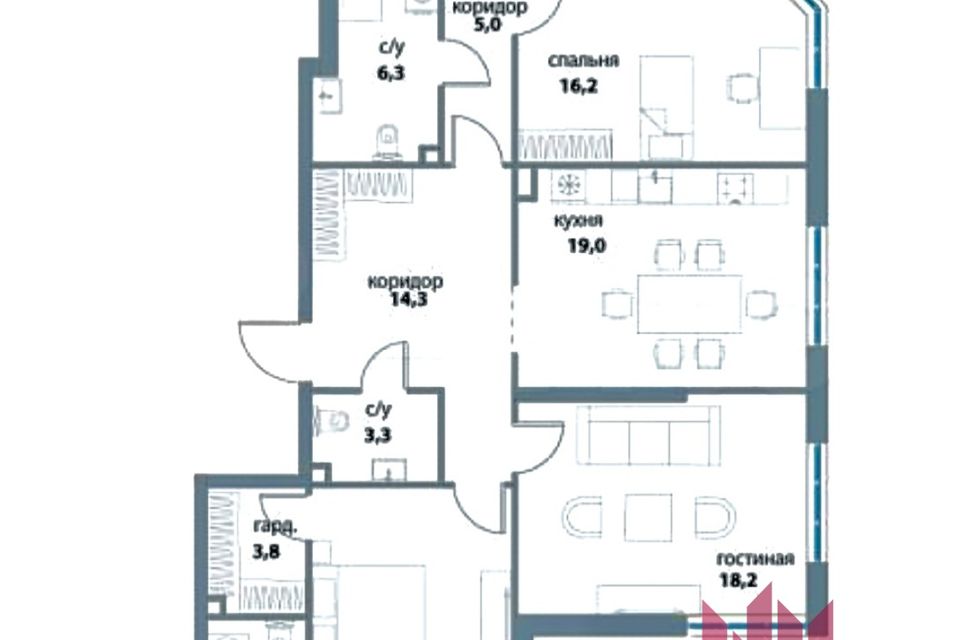 Продаётся 4-комнатная квартира, 124.6 м²