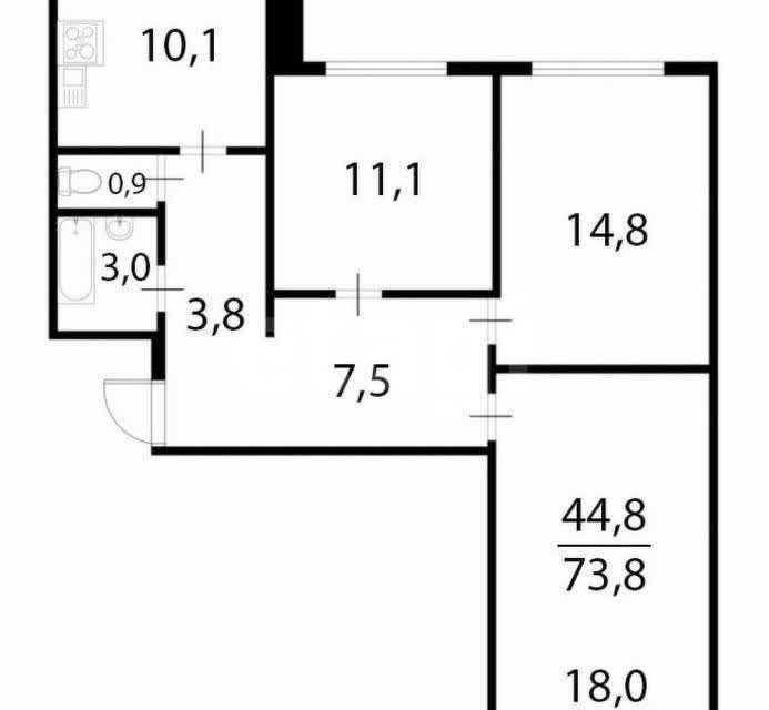 Продаётся 3-комнатная квартира, 74.6 м²