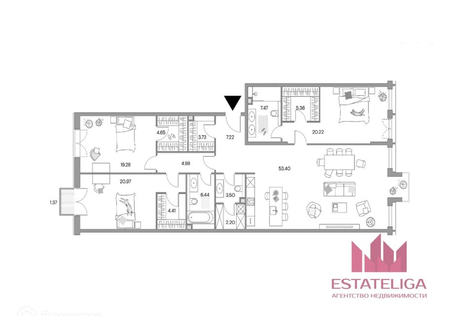 Продаётся 3-комнатная квартира, 165 м²