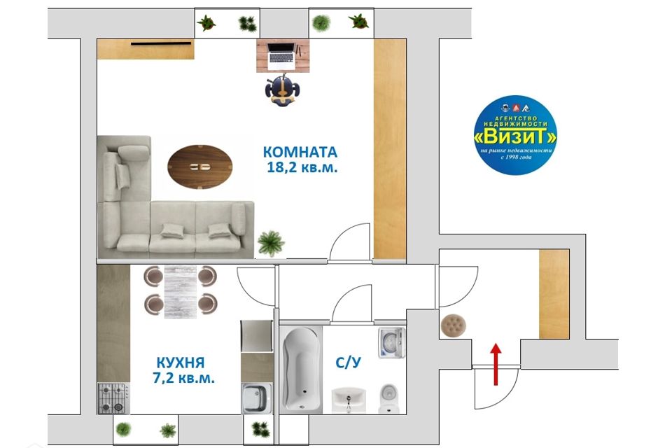 Продаётся 1-комнатная квартира, 33 м²