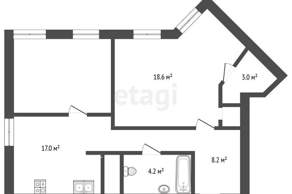 Продаётся 2-комнатная квартира, 61.7 м²
