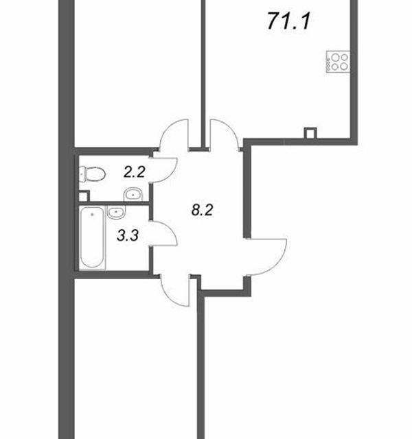 Продаётся 2-комнатная квартира, 71.1 м²