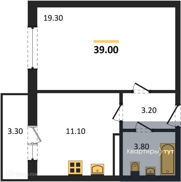 Продаётся 1-комнатная квартира, 39 м²