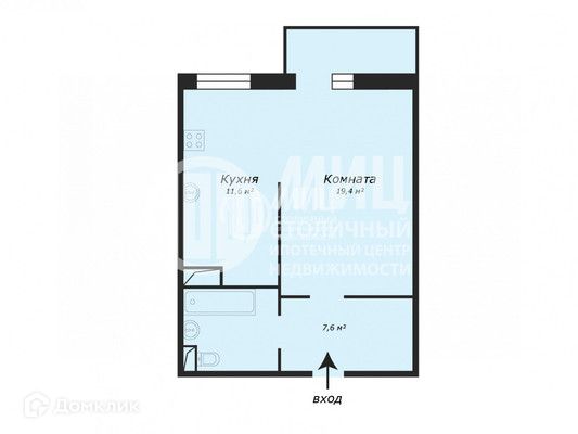 Продаётся 1-комнатная квартира, 42.7 м²