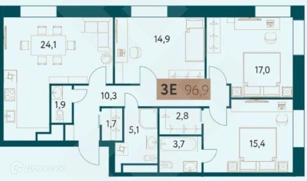 Продаётся 4-комнатная квартира, 97 м²