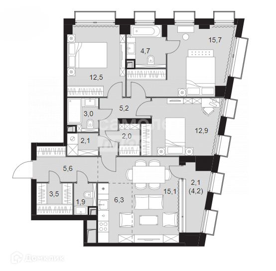 Продаётся 4-комнатная квартира, 92.6 м²