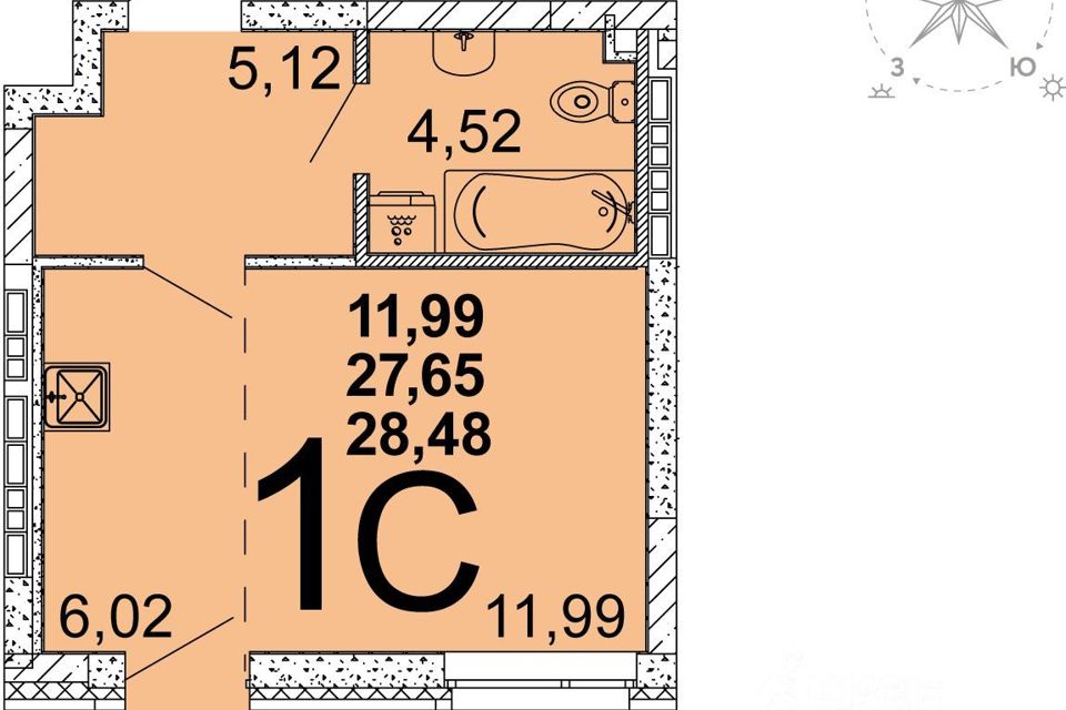 Продаётся студия, 28.6 м²