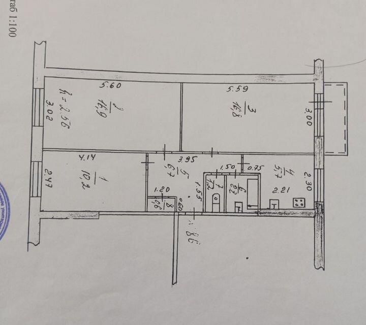 Продаётся 3-комнатная квартира, 60.3 м²