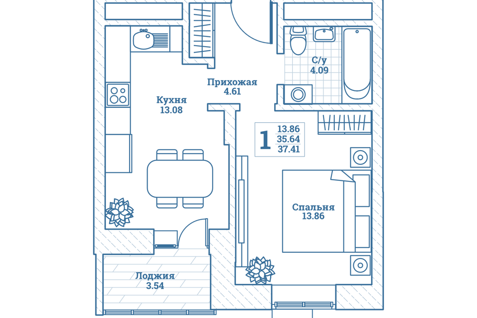 Продаётся 1-комнатная квартира, 38.2 м²