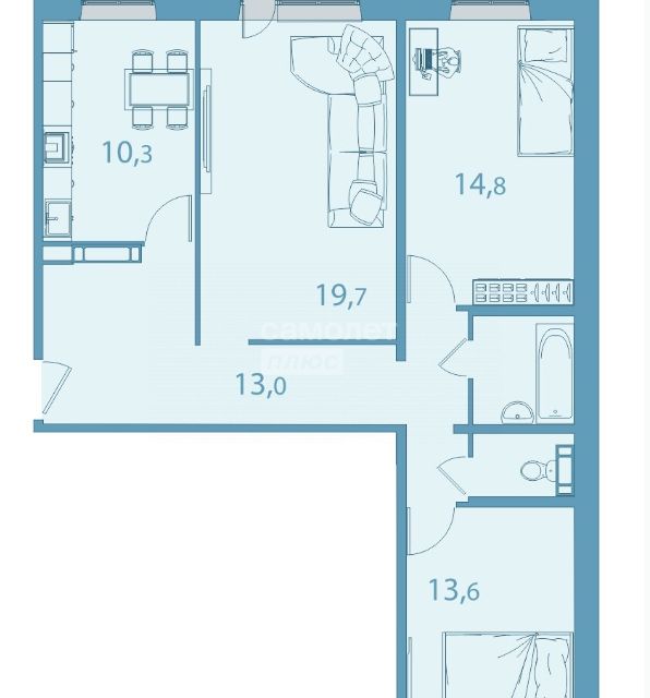 Продаётся 3-комнатная квартира, 84.22 м²