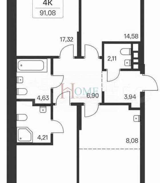 Сдаётся 4-комнатная квартира, 90 м²