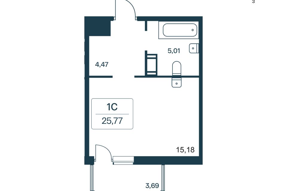 Продаётся студия, 24.6 м²