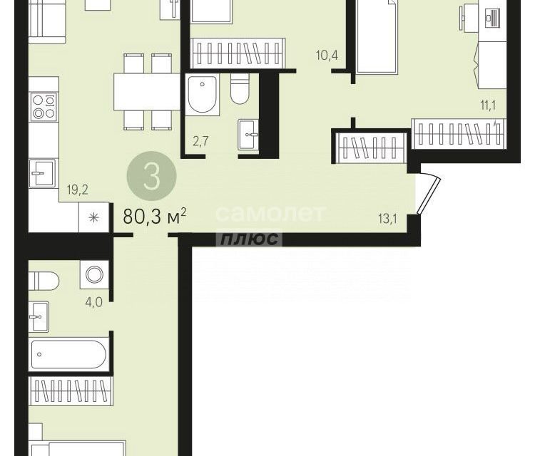 Продаётся 3-комнатная квартира, 80 м²