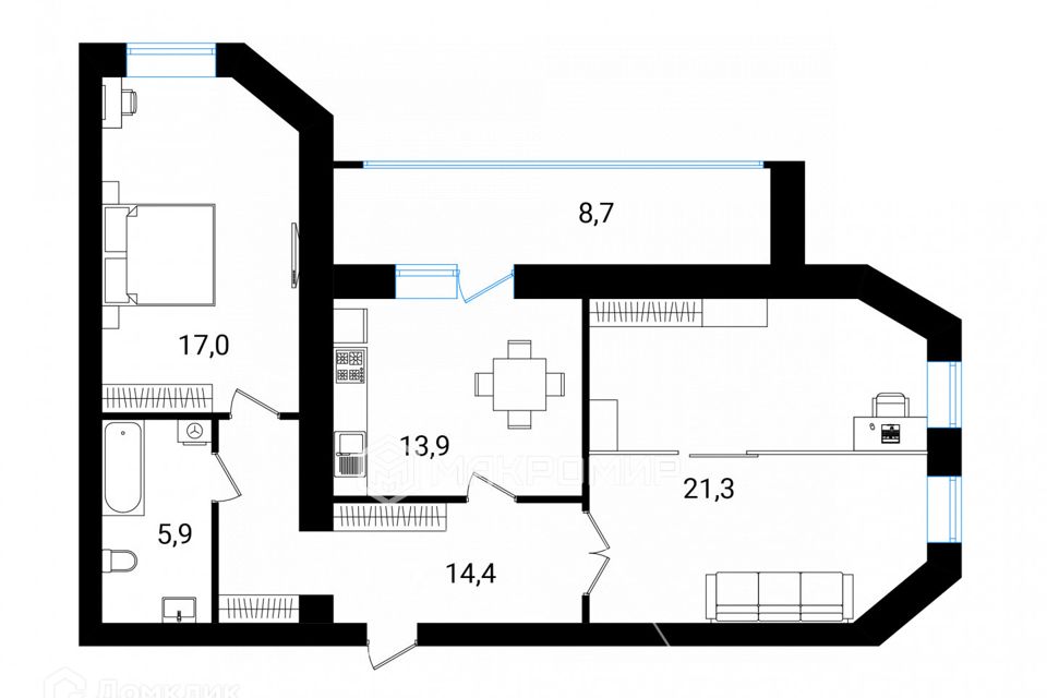 Продаётся 3-комнатная квартира, 72.5 м²