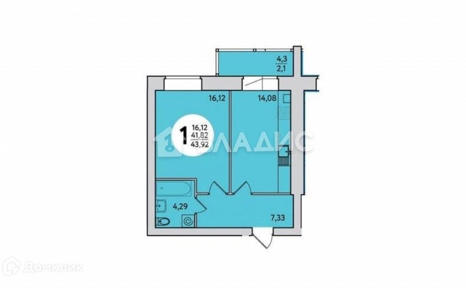 Продаётся 1-комнатная квартира, 44 м²