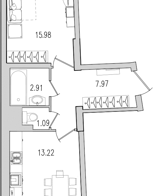 Продаётся 1-комнатная квартира, 44.6 м²