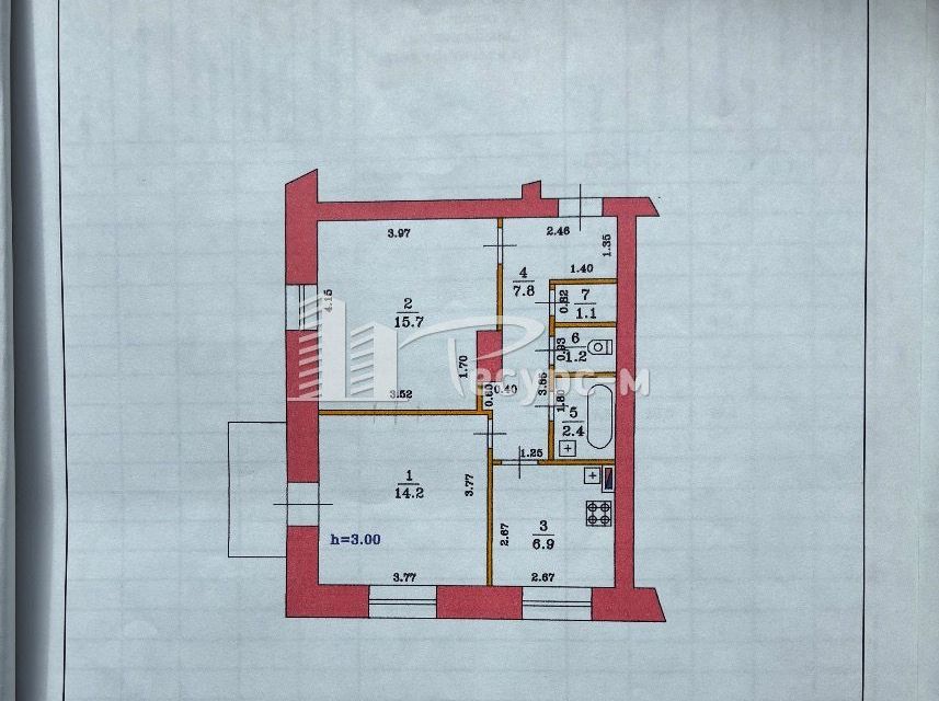 Продаётся 2-комнатная квартира, 49.3 м²