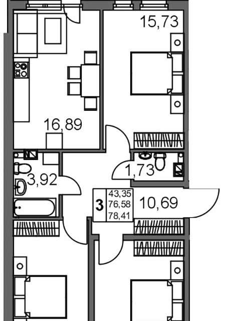 Продаётся 3-комнатная квартира, 79.5 м²