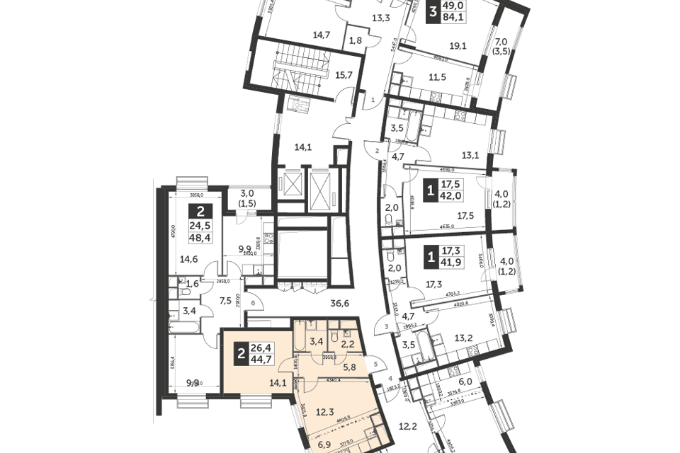 Продаётся 2-комнатная квартира, 44.7 м²
