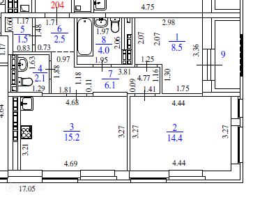 Продаётся 2-комнатная квартира, 54.3 м²
